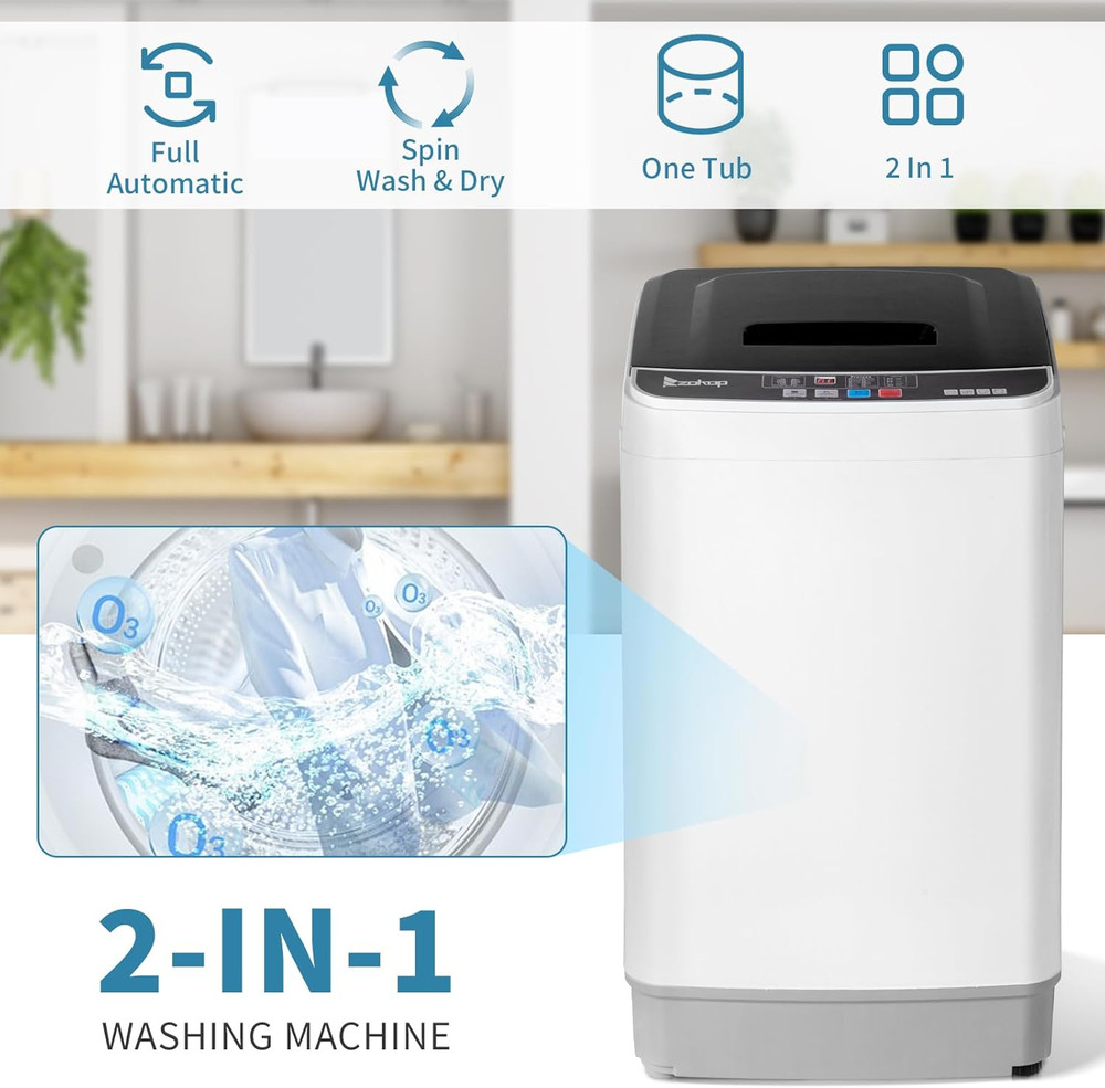 Full Automatic Washing Machine, 17.6Lbs Top Load Portable Washer with Drain Pump