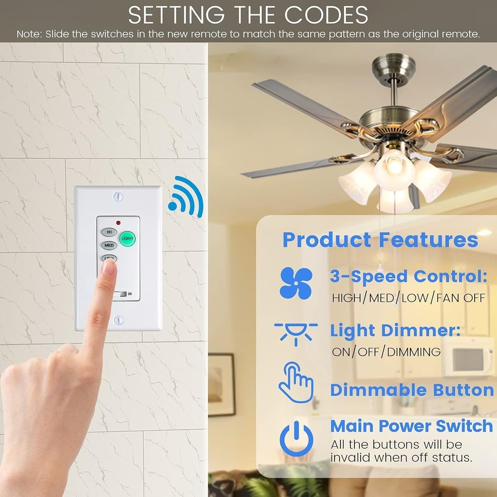 Wall-Mounted 3-Speed Fan Control & Light Dimmer - Compatible with Most Models