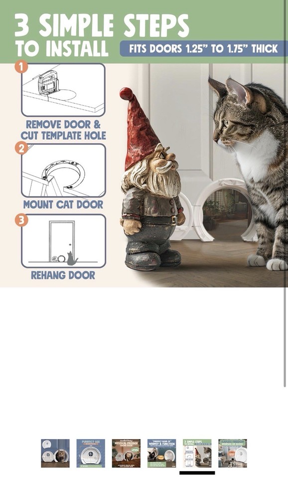 Gnome® Modern No-Flap Interior Cat Door | Stylish & Lockable | Easy Install