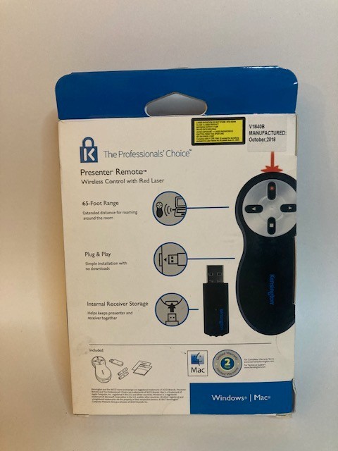 Kensington Wireless Presenter Red Laser Pointer Windows/Mac NEW (K33374USB)