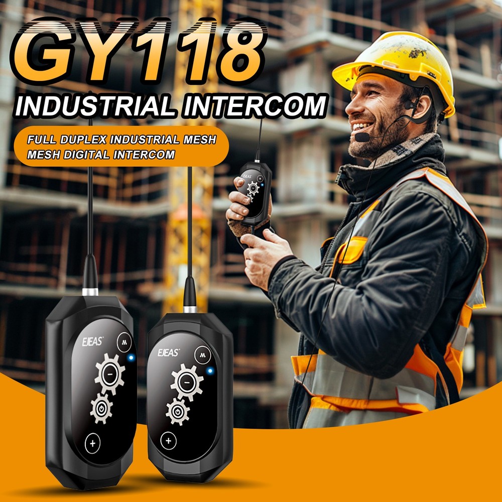 Full Deplux Mesh Digital Industrial Bluetooth Intercom Headset for 2 Users