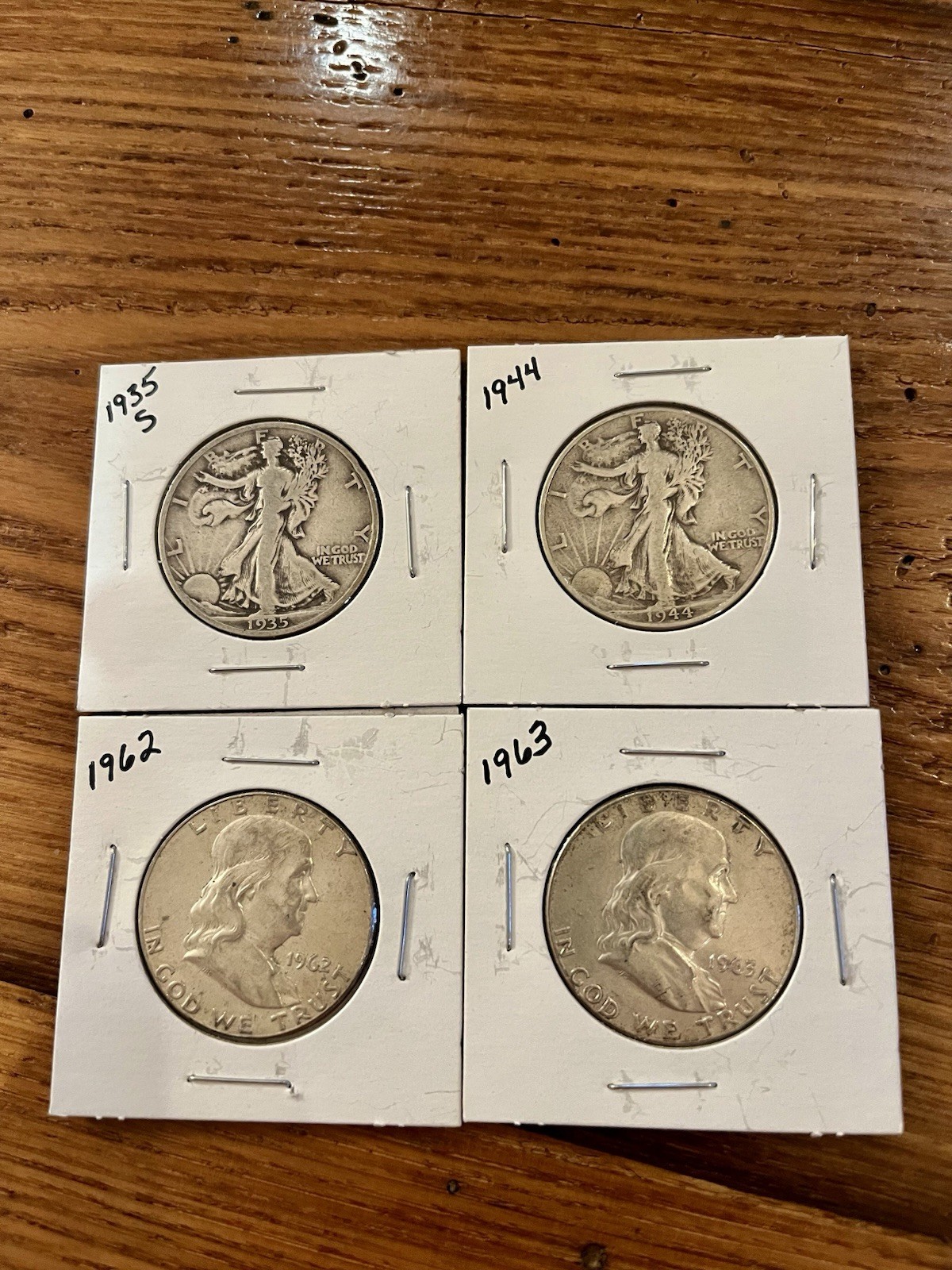 Silver 90%  2 Walking Liberty & 2 Franklin Coins Mixed Dates/ Lot Of 4