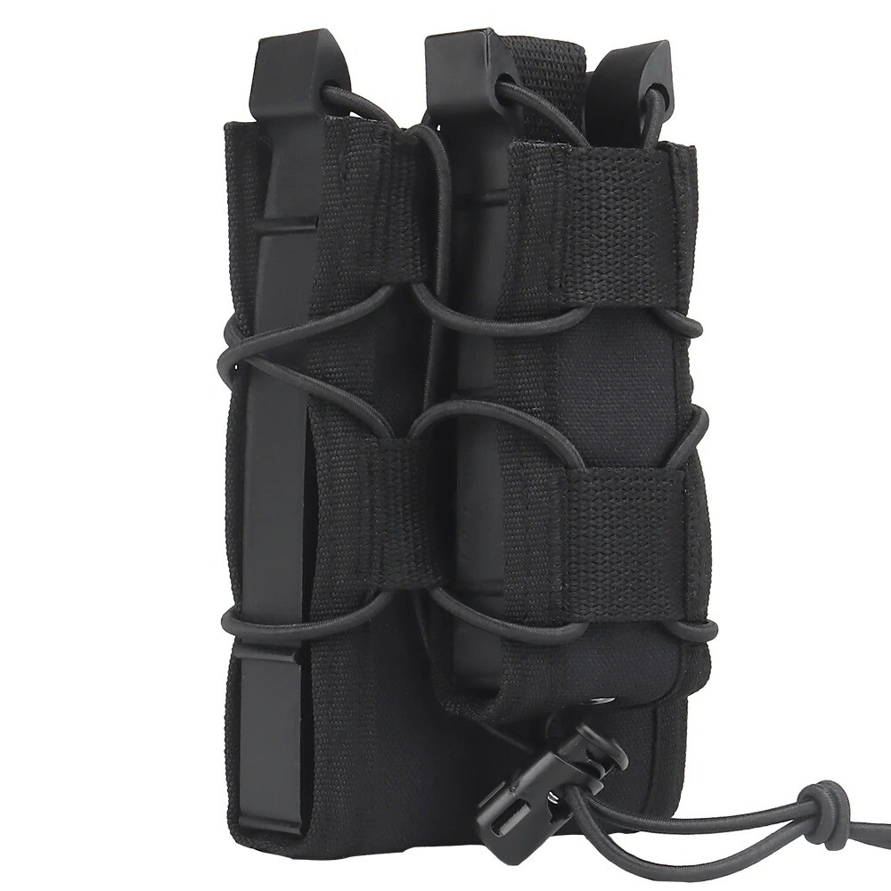 Tactical Molle Double Magazine Pouch for 9mm Pistol & 5.56 7.62 Rifle Mag Holder