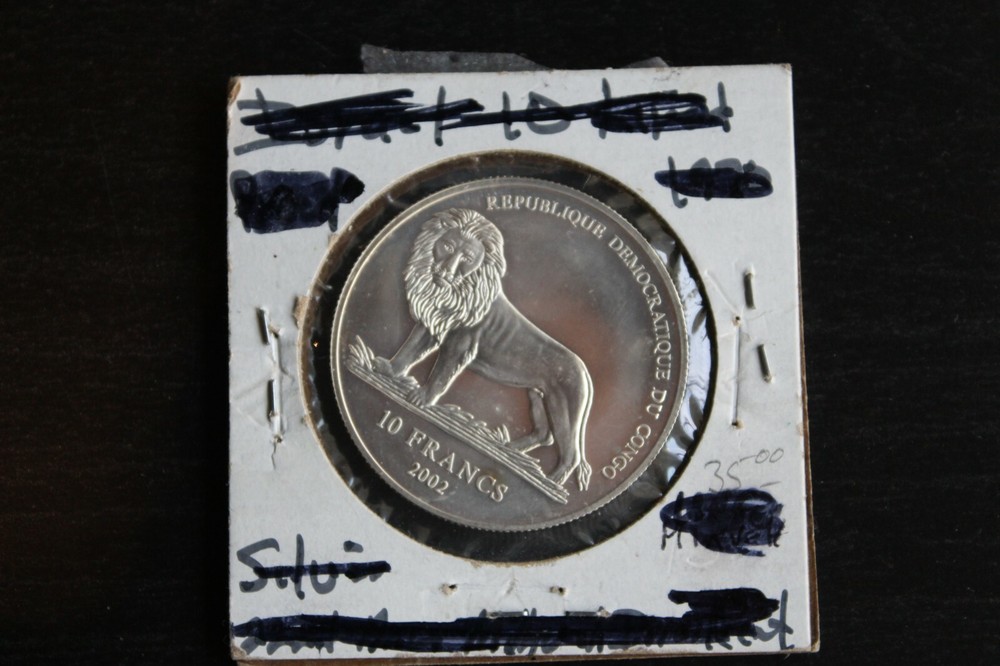2002 CONGO 10 FRANCS SILVER COIN