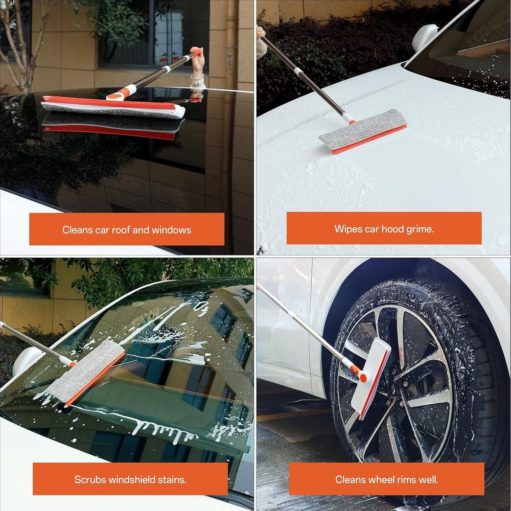 Window Squeegee Cleaning Pole 2-in-1 Windshield Cleaner Tool with 50" Pole Benda
