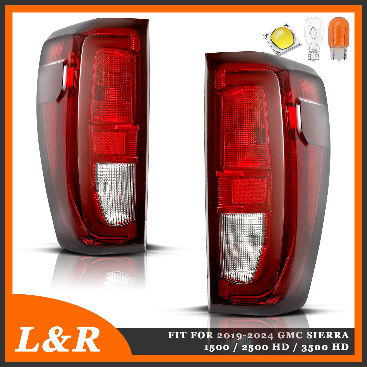 Pair Halogen Tail Light For 2019-2025 GMC Sierra 1500 2500HD W/ Full Bulbs LH+RH