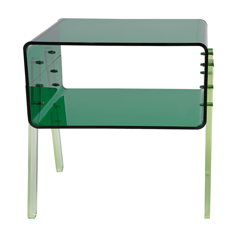 Acrylic Side Table, Green 2-Tier End Table with Open Storage for Small Spaces
