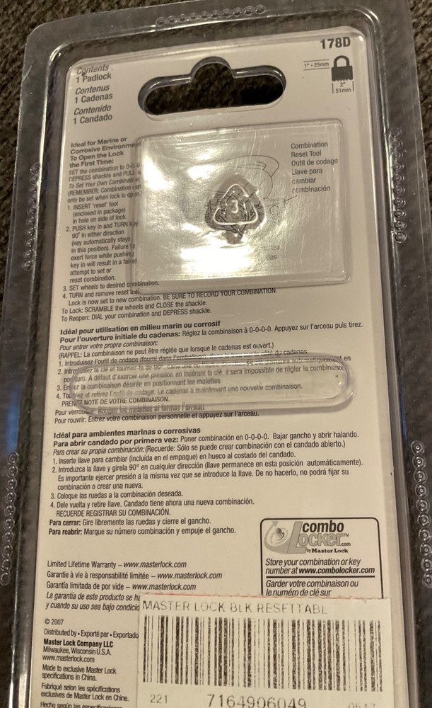 Master Lock Combination 178D New In Pkg
