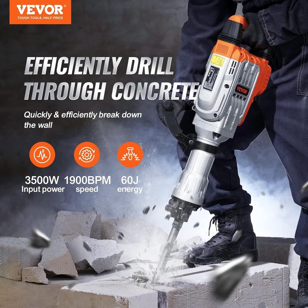 High-Performance 3500W Demolition Hammer with Cooling System & Carry Case