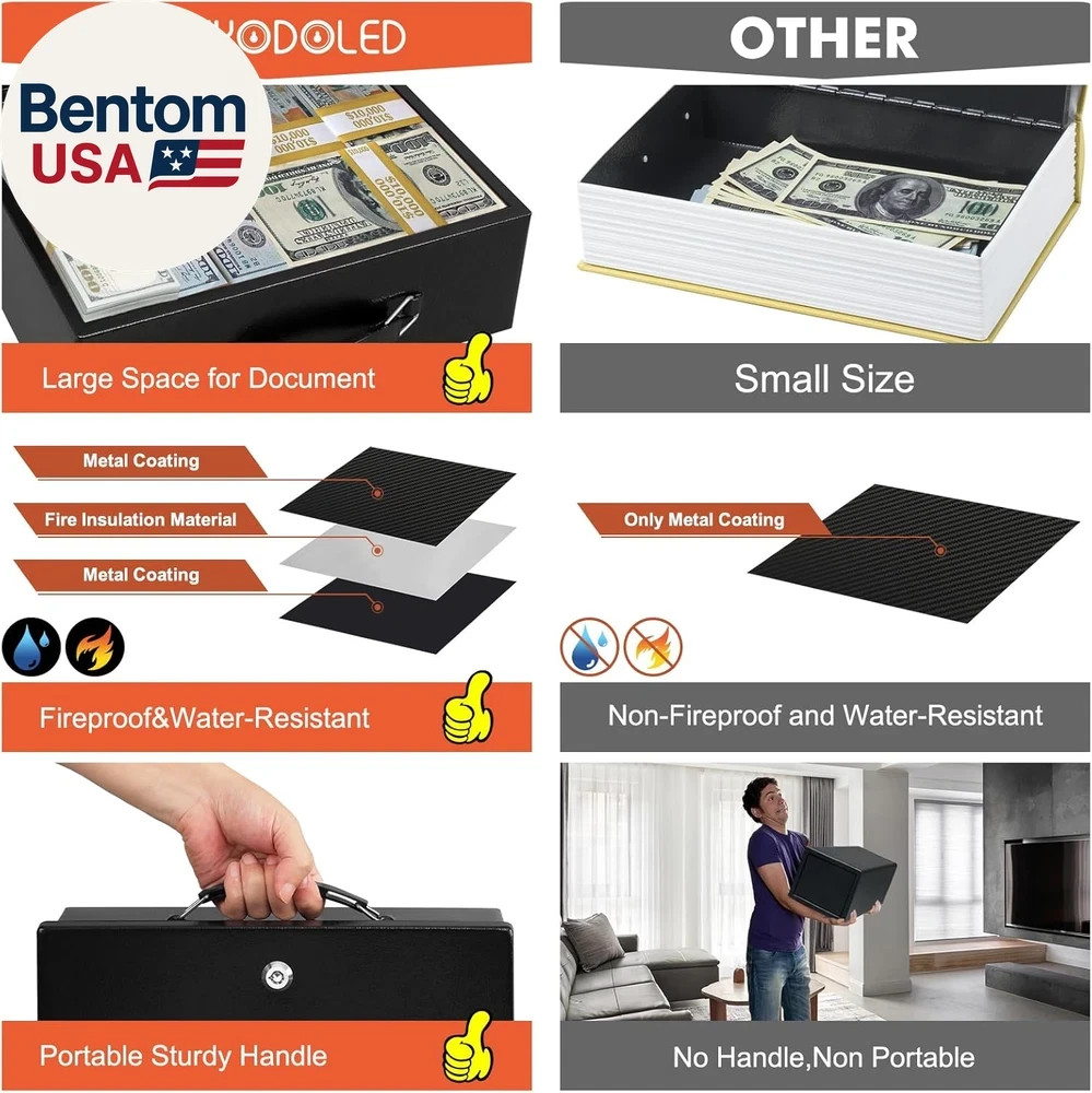 Fireproof Document Box with Key Lock, Small Lock Boxes for Personal Items, Fire
