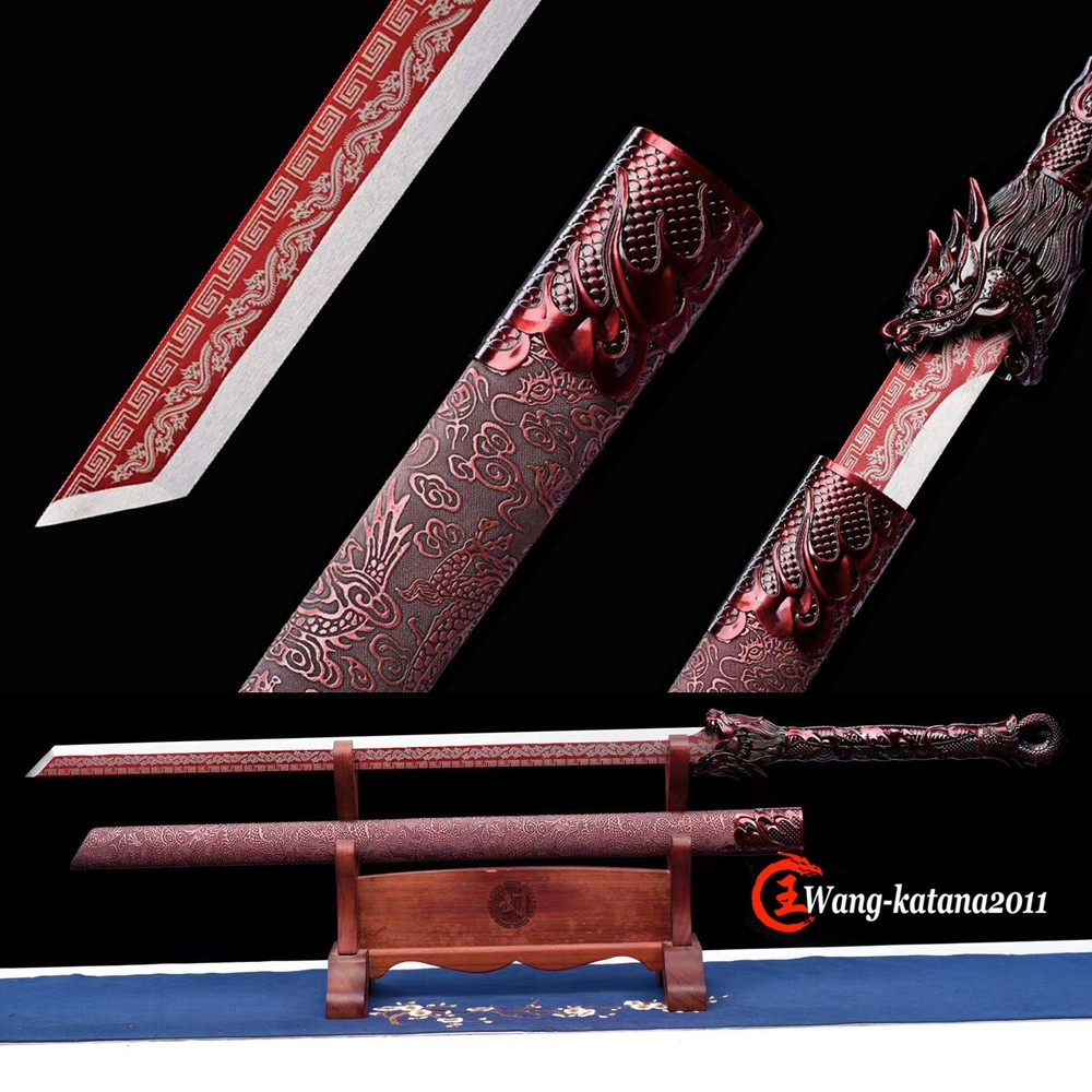Red Sharp 1095Steel Japanese Ninja Sword Functional Sharp Straight Blade Ninjato