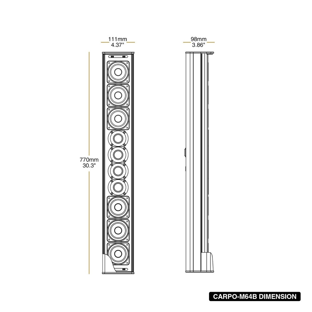 Sound Town Passive Line Array Column Speaker w/ Wall Mount Bracket (CARPO-M64B)