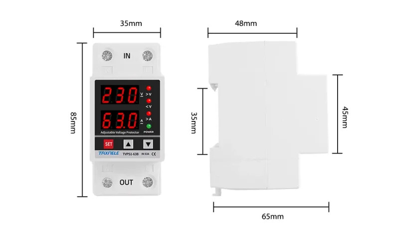 220V 63A Adjustable Voltage Relay Over Under Voltage Protector Wattmeter Meter