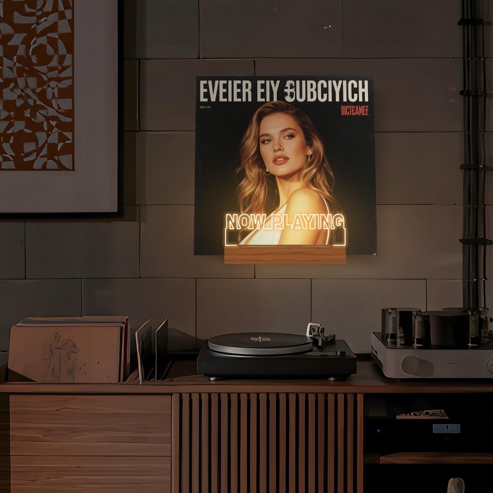 CoolGift Mart Now Playing Vinyl Record Stand Wall Mount, Light up brown