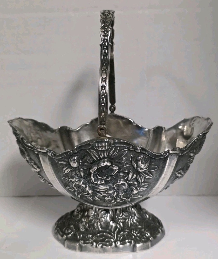 Vintage Silverplate Floral Basket Candy Dish w Handle Made in Japan READ DESC