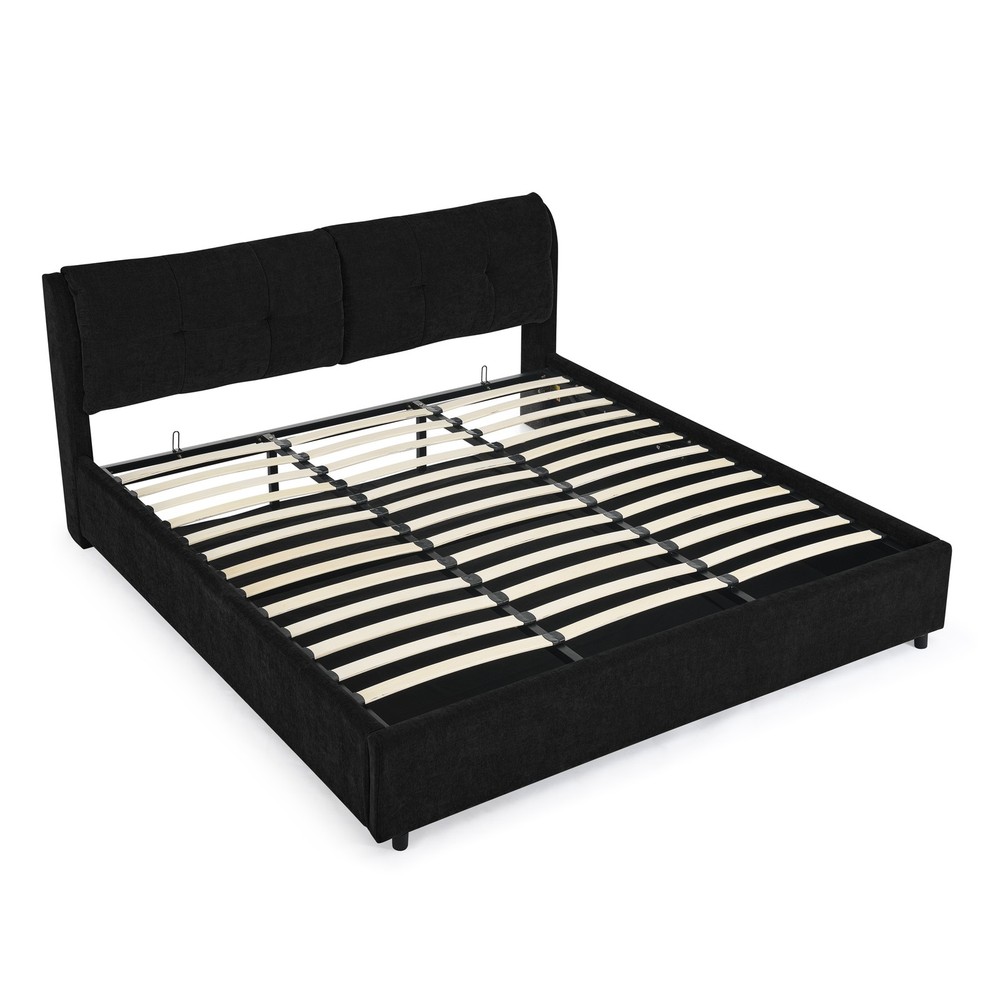 King Size Storage Upholstered Hydraulic Platform Bed with Integrated Headboard
