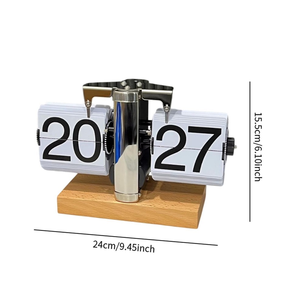 Auto Flip Clock Automatic Page Turning Versatile Decoration Wood Base Table