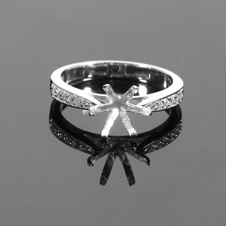 925 Silver 8 mm Round Engagement Ring Setting CZ Setting 8 mm Round Ring Setting