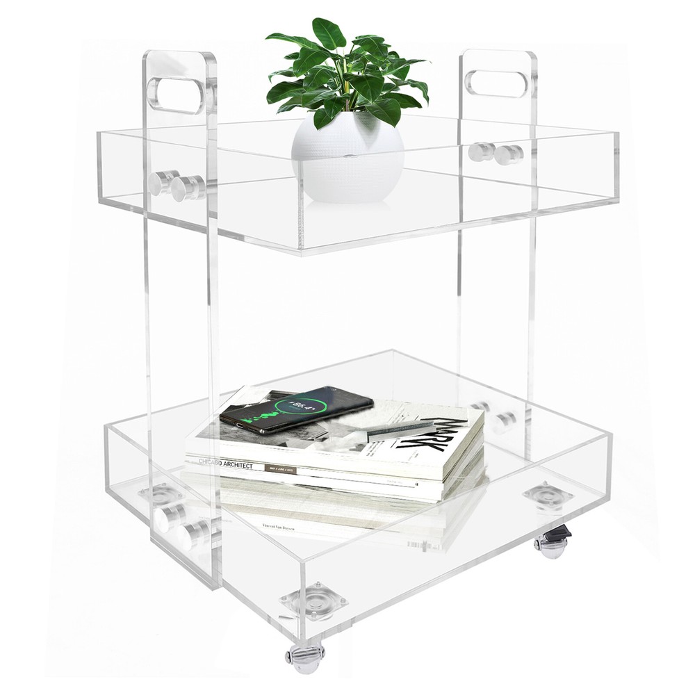 Acrylic Nightstand Transparent End Table Clear Storage Side Table with 4 Wheels