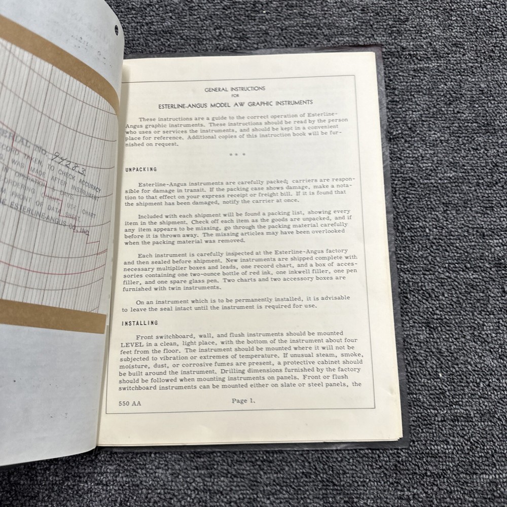 Esterline-Angus Model A. W. Graphic Instruments Instructions 94283