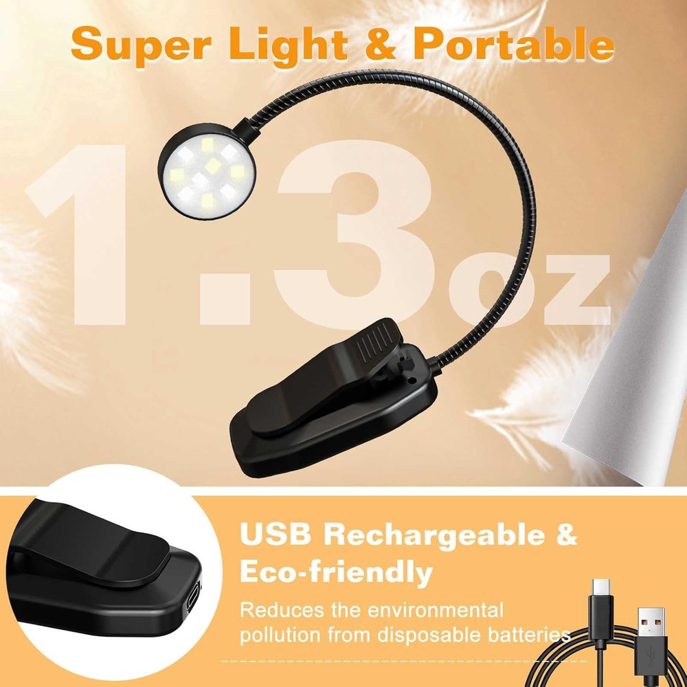 Rechargeable Book Reading Light - Adjustable Brightness, 3 Color...