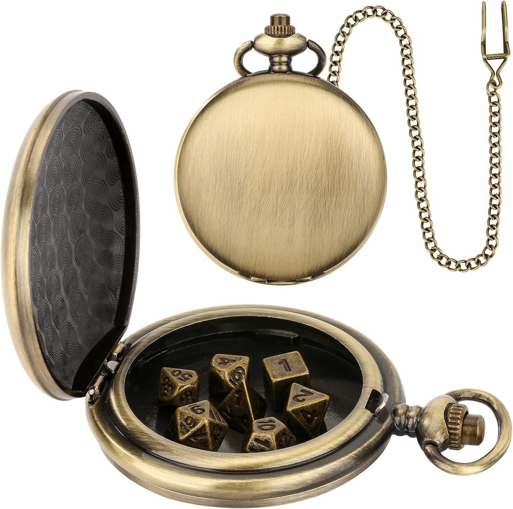 Mini DND Dice Set with Smooth Pocket Watch Shell Case, 7pcs Polyhedral Metal D&D