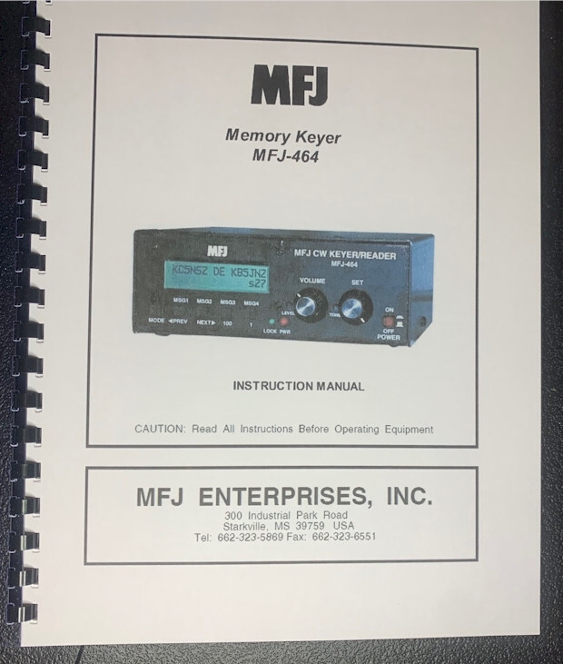 MFJ 464 Memory Keyer Operating & Instruction Manual High Quality, Plastic Covers