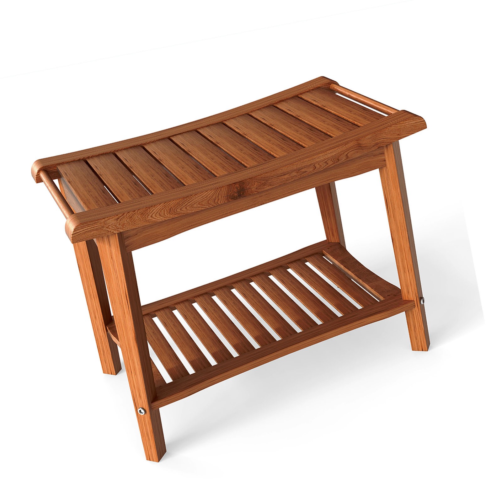 Shower Bench Wood Water Proof Ergonomic Shower Stool With Storage Shelf FKRT