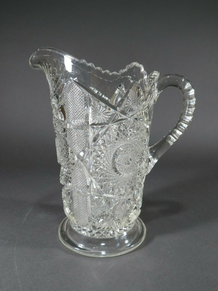 Heavy Pressed Glass Crystal Handled Pitcher