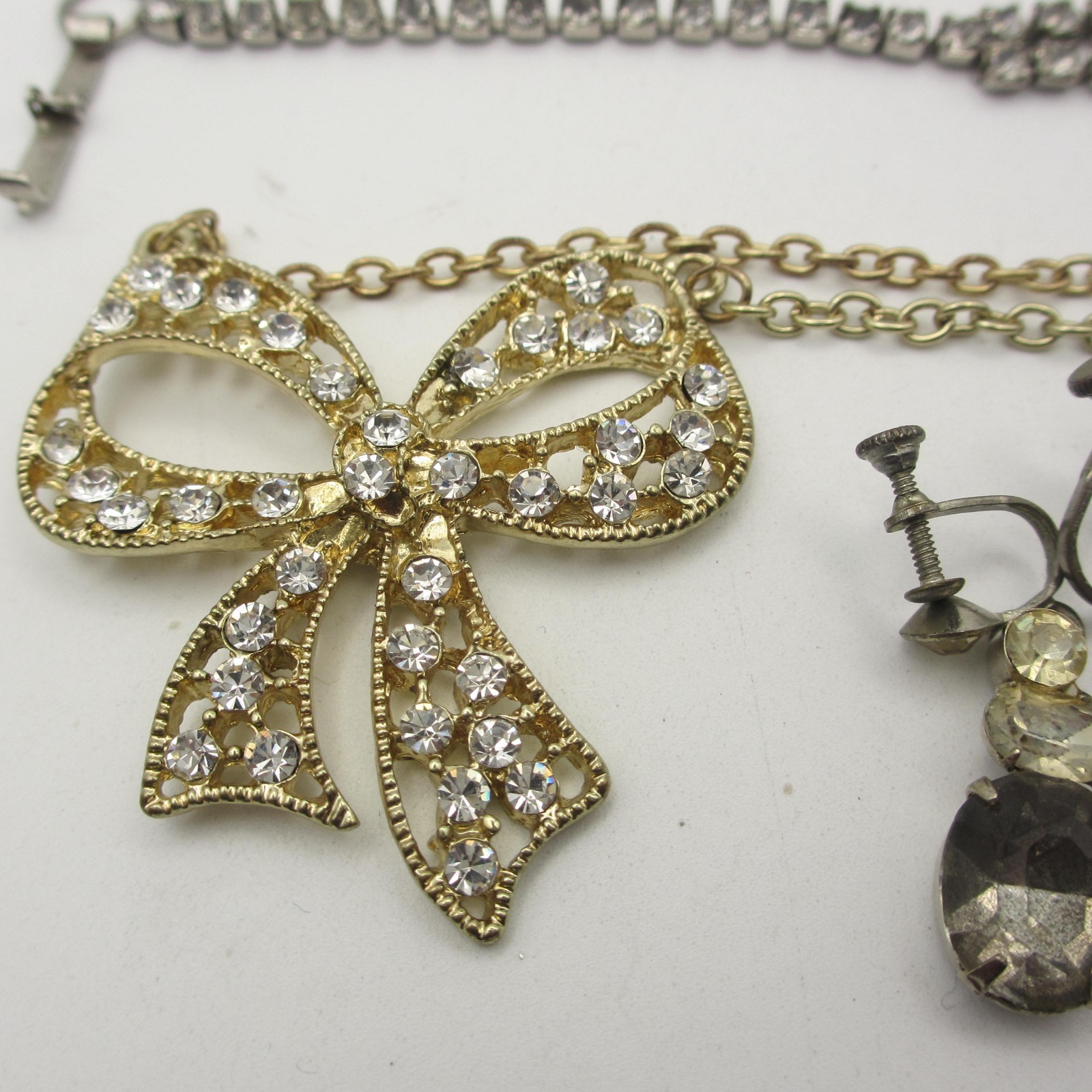 Vintage Rhinestone Jewery Lot Bracelets Necklaces Earrings Shoe Clips Brooch