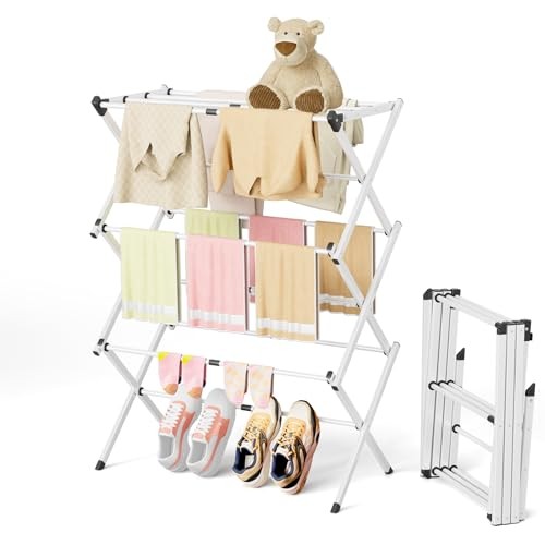 Clothes Drying Rack Foldable,Space-Saving Expandable & Portable Drying White
