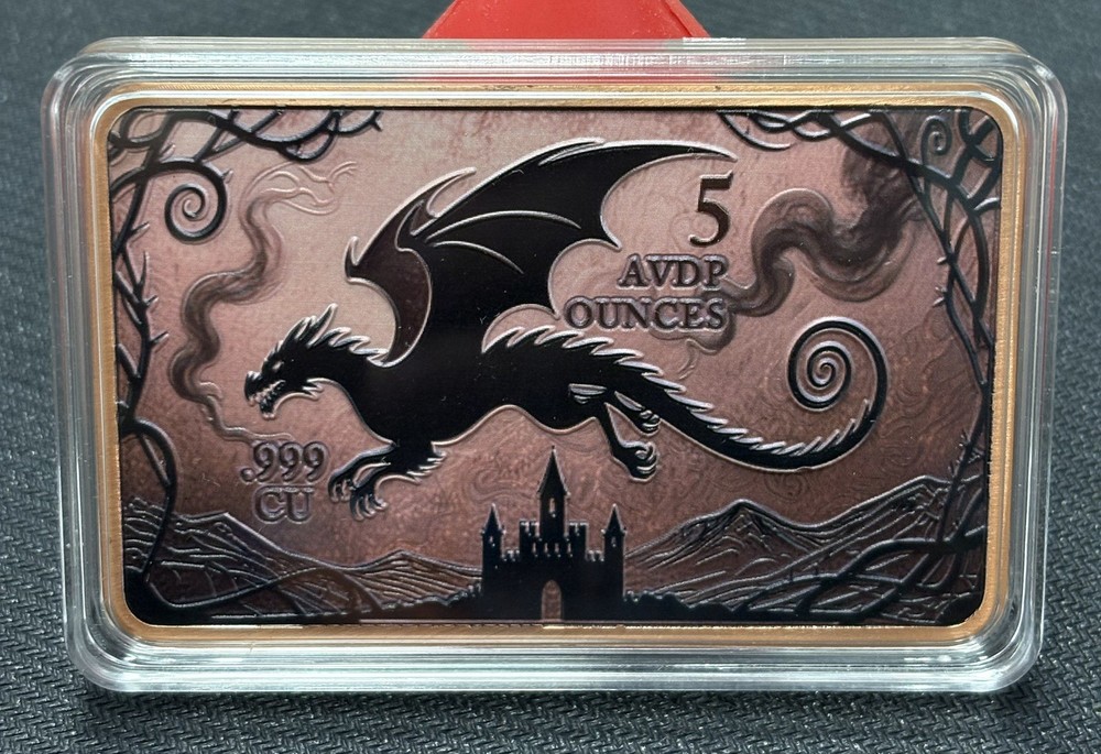 5oz Flying Dragon Colorized Copper Bar in Capsule