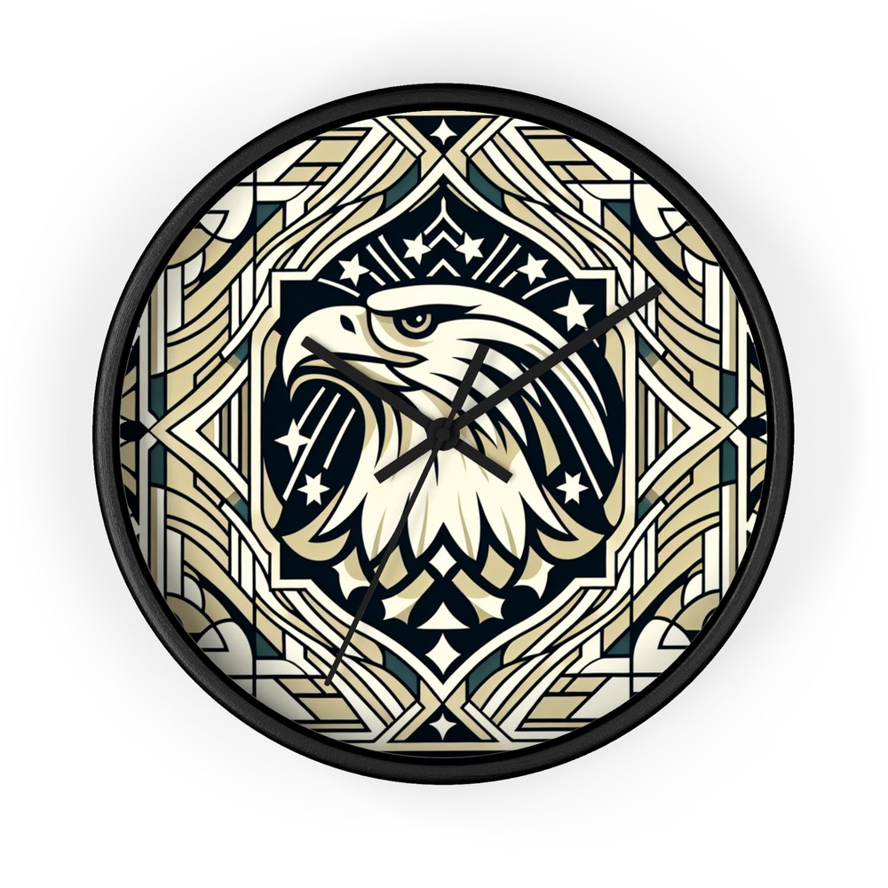 Home Decor Wall Clock High Class Americana Art Deco Eagle Geometric Pattern