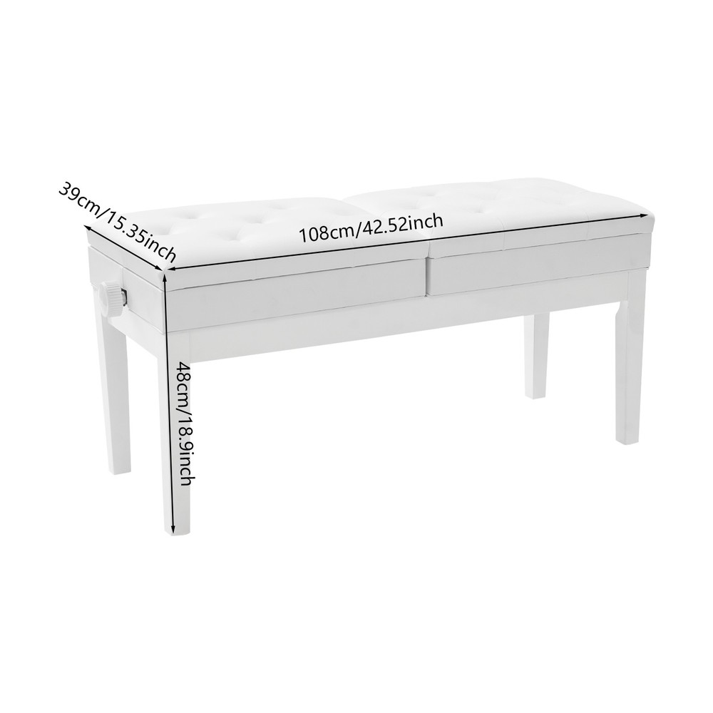 Double Seater Adjustable Duet Piano Bench with Storage Box Height Adjustable