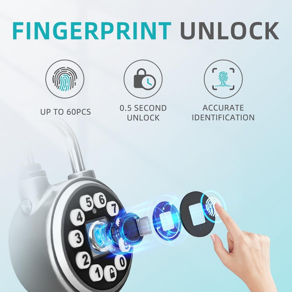Fingerprint Padlock,Bluetooth Padlock with Code, Water Resistant Smart Padloc...