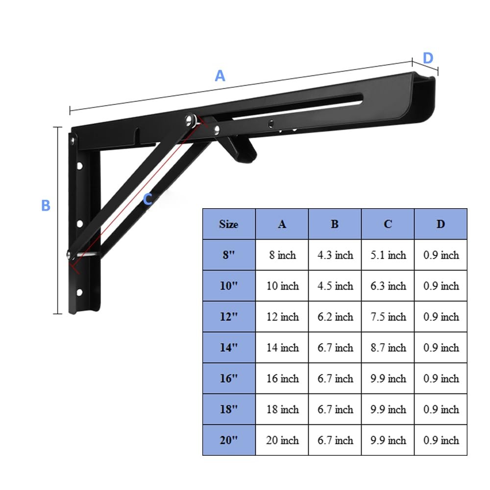 Folding Shelf Brackets 6 Inch Matte Black Collapsible Triangle Hinge 2 PCS