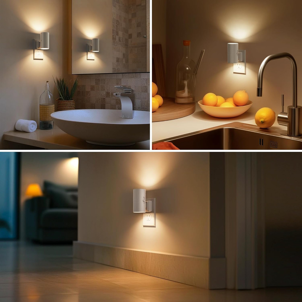 LED Night Light Plug In Dusk To Dawn Sensor Dimmable Soft White 3000K 2 Pack
