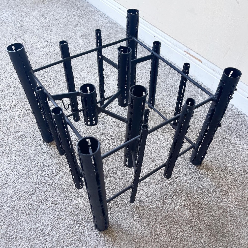 Mid Century Modern Brutalist Torch-Cut Iron Side Table
