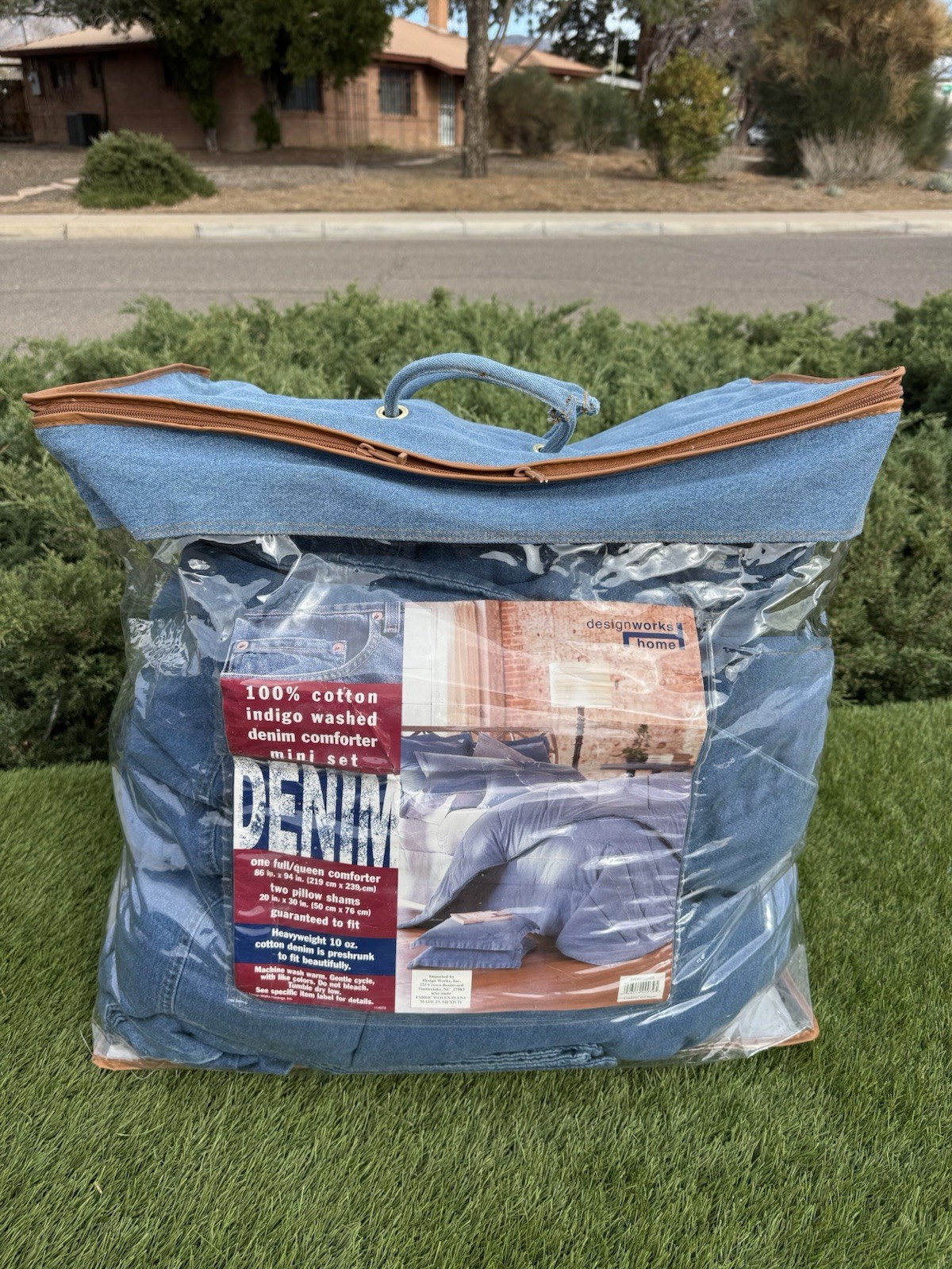 Vintage Full/Queen Size HEAVY Comforter Blue Denim Jean COTTON 84x96 USA! 1990’s