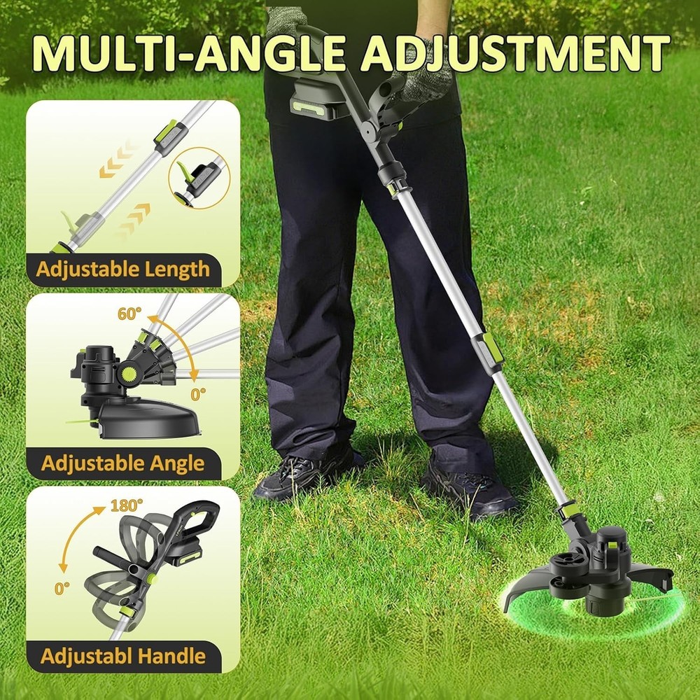 Adjustable Telescopic String Trimmer with 12'' Cutting Width & 2 Batteries