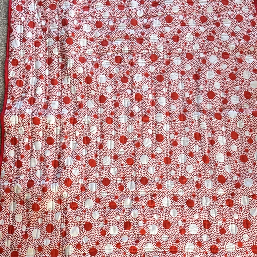 Handmade Red Patchwork Cotton Quilt Geometric Pattern 43x40”