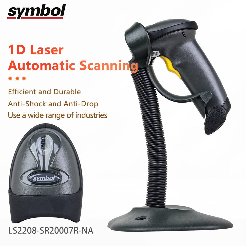 Zebra Symbol LS2208-SR20007R-NA Handheld Laser 1D Barcode Scanner with Stand