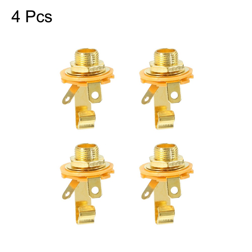 4pcs Guitar Input Jack 1/4" Mono Panel Mount Socket Gold
