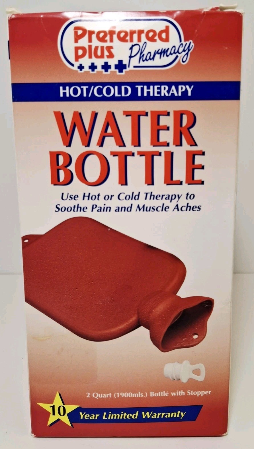 Vintage Hot Cold Therapy Red Rubber Water Bottle With Stopper 2 Quart
