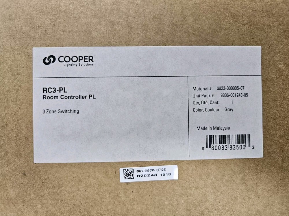 Cooper - RC3-PL Room Controller PL 3 Zone Switching (1ea New)