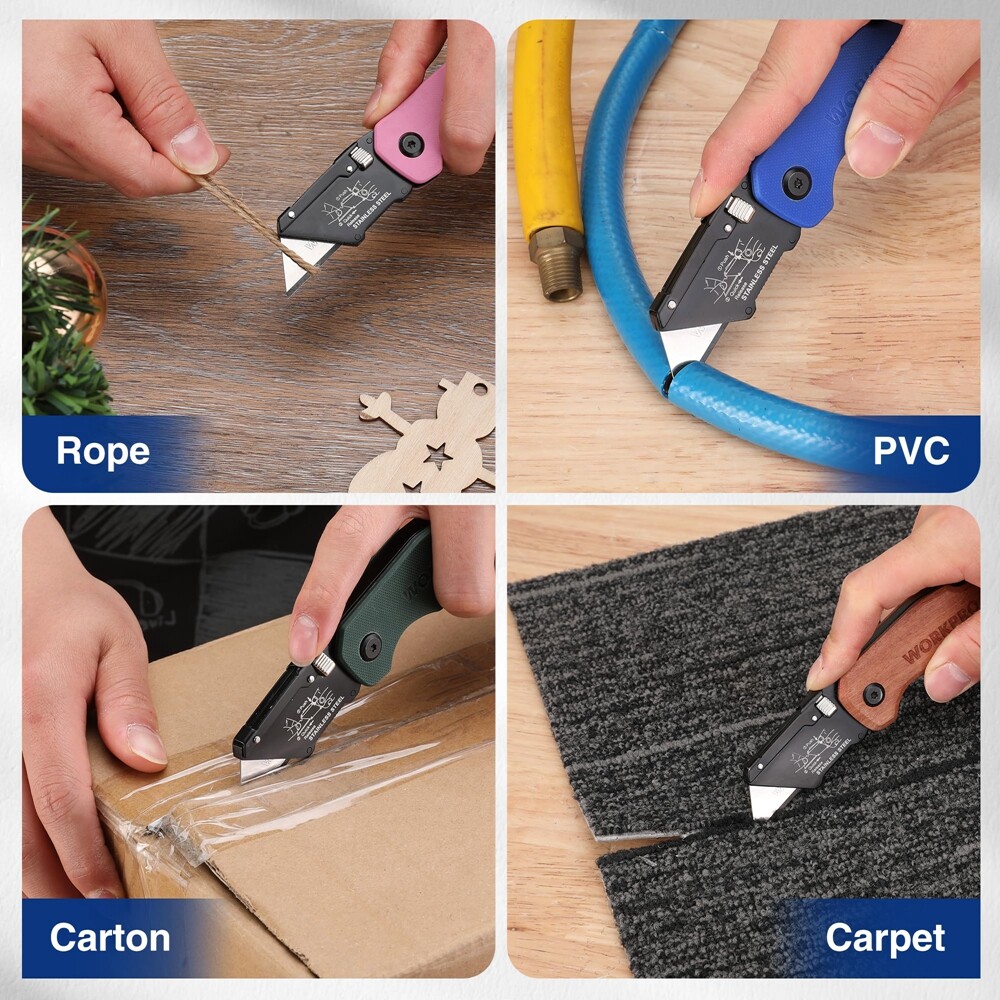 WORKPRO Folding Utility Knife G10 Handle Box Cutter Quick Change Blade 10 Blades