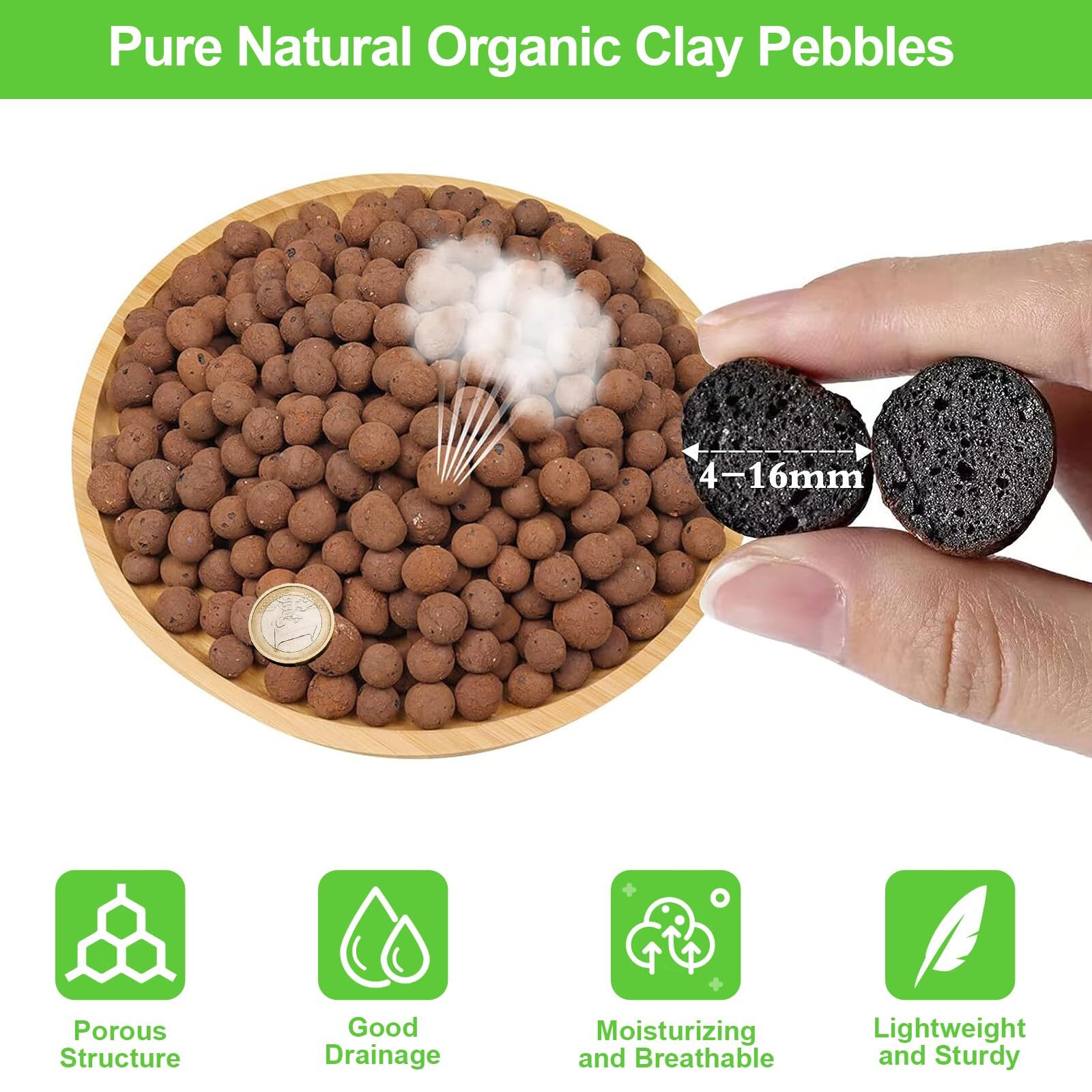 Riare 2 LBS Organic Expanded Clay Pebbles for Plants 4mm-16mm Natural Leca Balls