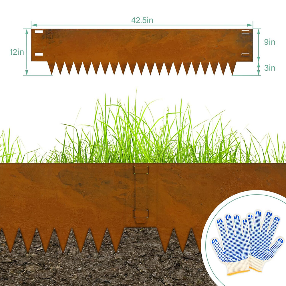 12"Hx40"Lx6 Packs Corten Steel Landscape Edgings Metal Garden Edging Lawn Border