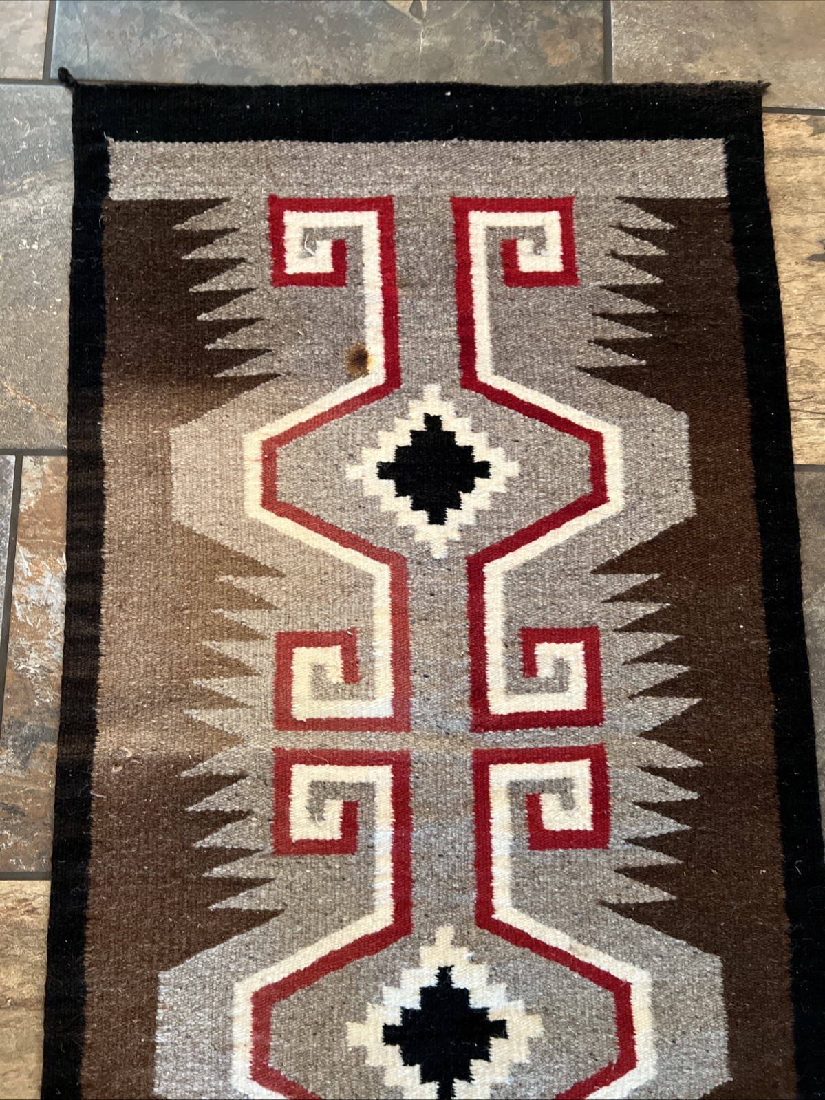 VINTAGE NATIVE AMERICAN NAVAJO WOOL RUG / HANDWOVEN 30" x 58"