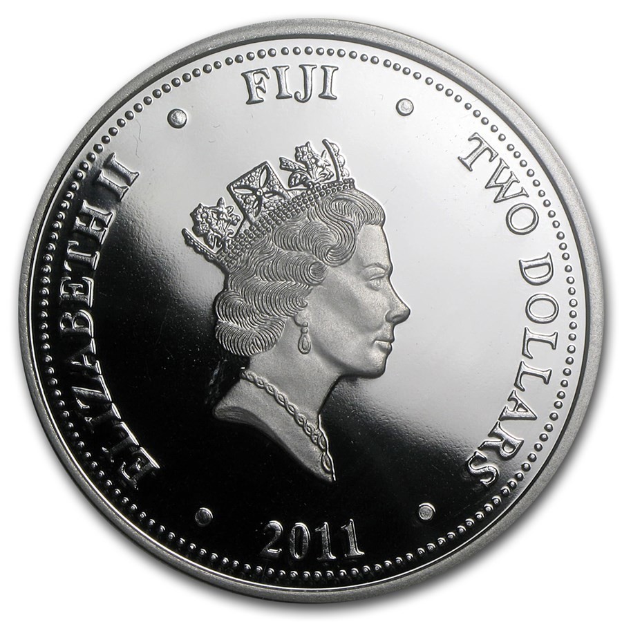 2011 Fiji 1 oz Silver $2 Gilded Pacific Swordfish